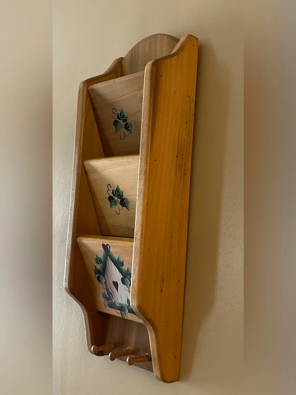 Vintage Wooden Wall Pocket Organizer